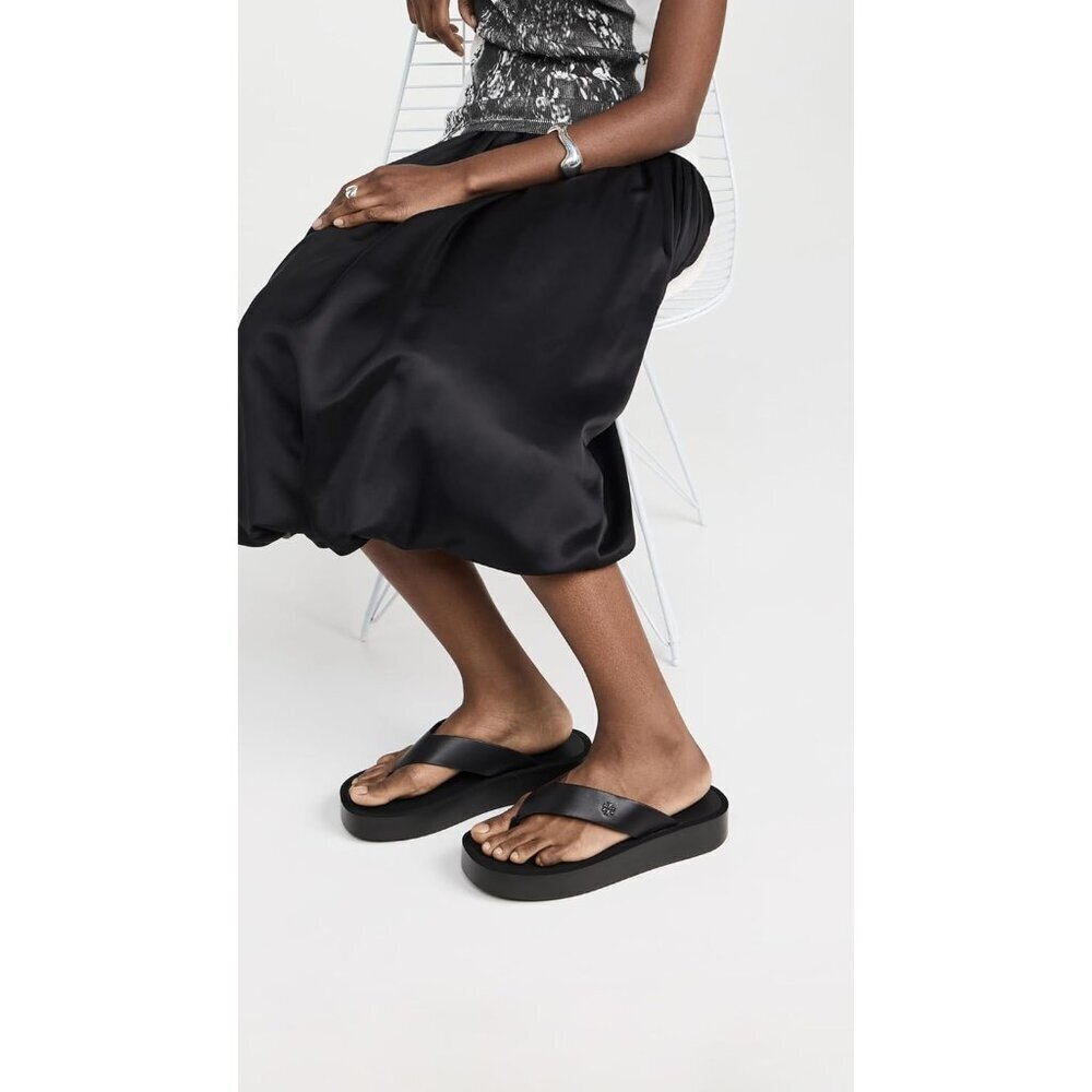 Women's Leather Platform Flip Flops - Picture 3 of 5